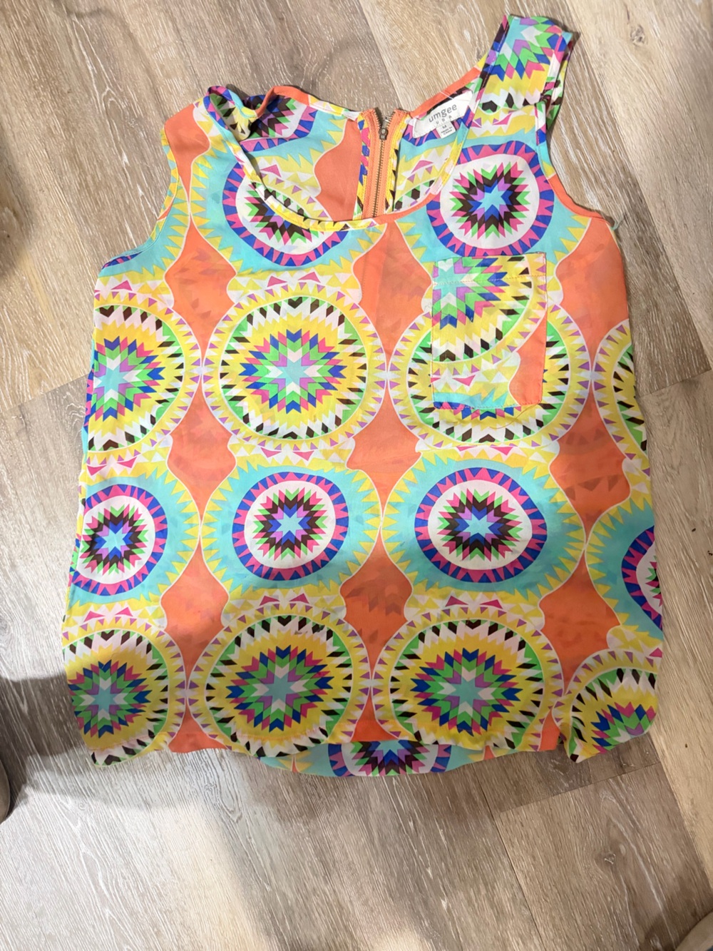 Umgee Multicolor Geometric Print Top with Orange Trim